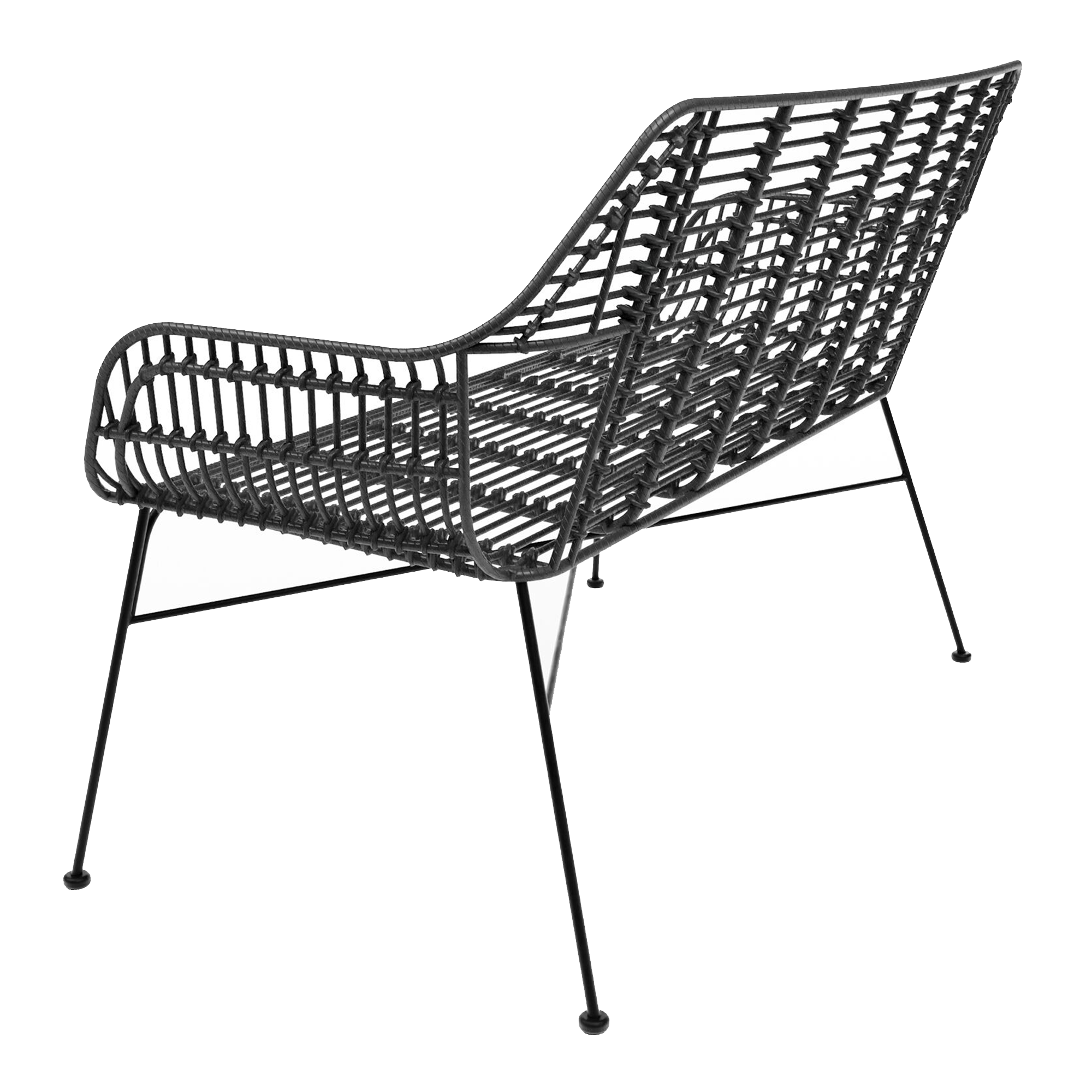 Palm Stacking Sofa - Black featuring a sleek, modern design with black woven frame and slender metal legs, ideal for contemporary commercial or residential interiors.