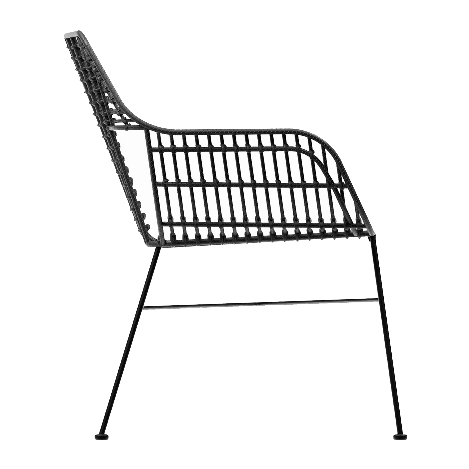 Palm Stacking Sofa - Black featuring a sleek metal frame with woven black detailing, designed for modern commercial and hospitality environments offering durable, stackable seating.