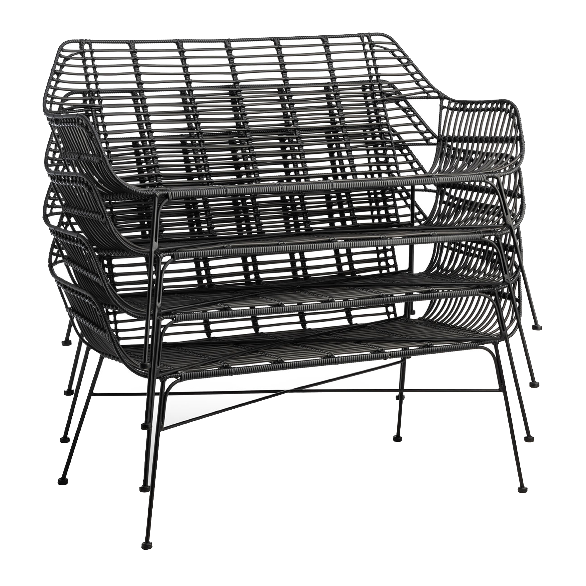 Palm Stacking Sofa - Black featuring a modern, lightweight design with woven construction, ideal for flexible seating solutions in commercial or hospitality spaces.