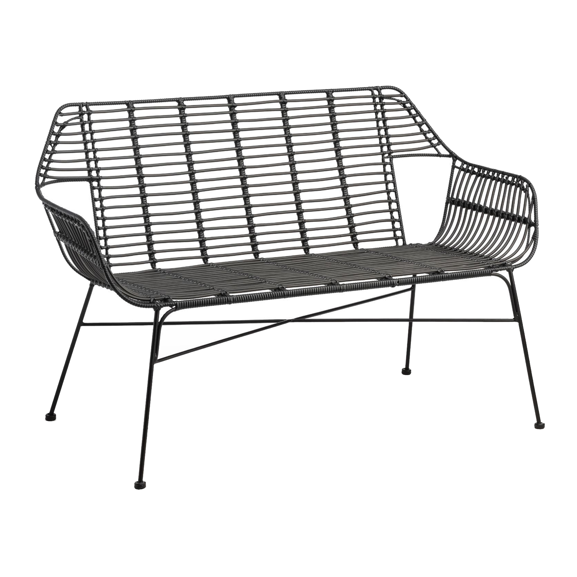 Palm Stacking Sofa - Black featuring a sleek, open metal frame design with a stackable structure ideal for versatile commercial and hospitality seating solutions.