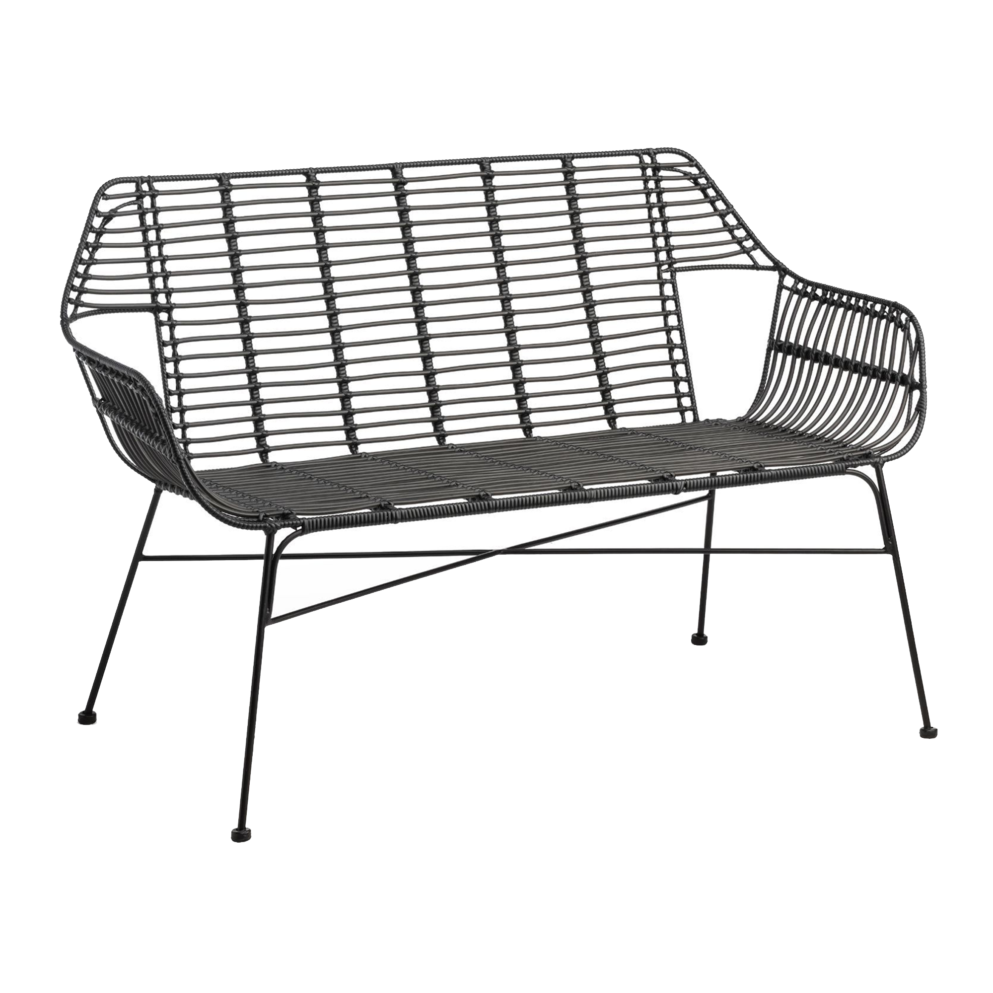 Palm Stacking Sofa - Black featuring a sleek, open metal frame design with a stackable structure ideal for versatile commercial and hospitality seating solutions.