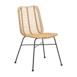 Palm Stacking Side Chair - Natural with woven rattan seat and backrest supported by slender black metal legs, designed for stylish and practical commercial interiors.