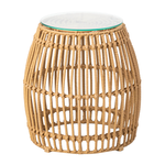 Palm Stacking Side Table - Natural with an open woven natural fiber base and a clear glass top, ideal for adding a light, airy touch to modern interiors.