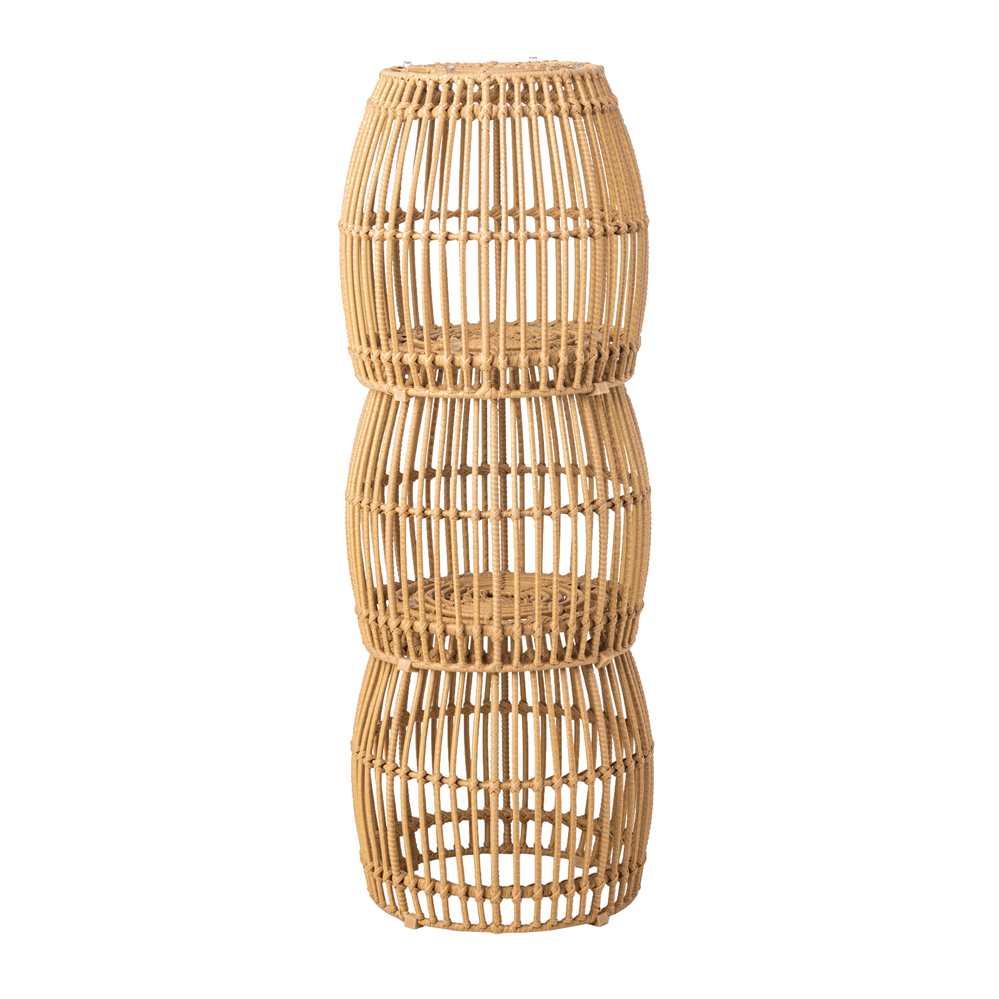 Palm Stacking Side Table - Natural featuring three stackable rattan woven cylindrical sections with an open lattice design, combining natural texture and versatile functionality.