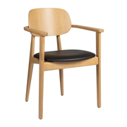 Relish Arm Chair - Natural Oak - Lascari Vintage Black Seat Pad with a sleek wooden frame and comfortable black vintage-style seat pad, ideal for sophisticated commercial interiors.