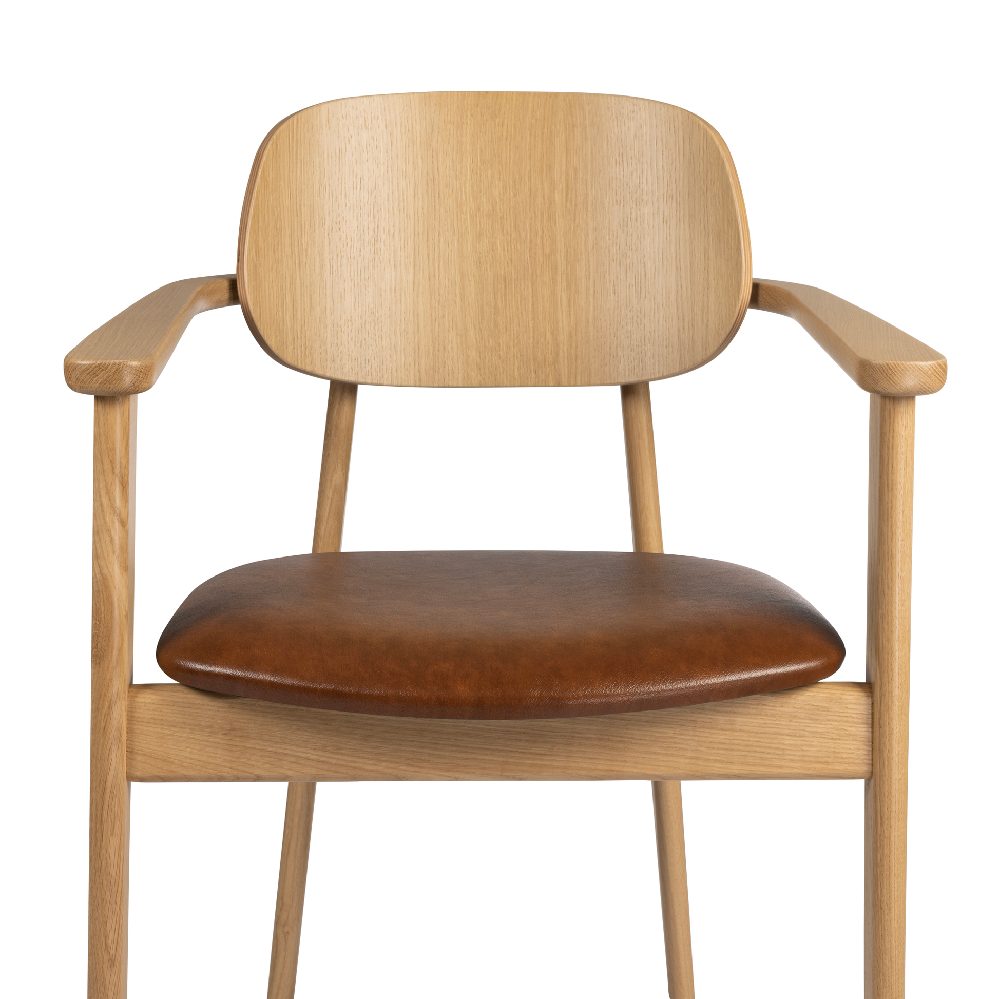 Relish Arm Chair - Natural Oak - Lascari Vintage Tan Seat Pad featuring a sleek natural oak frame with smooth armrests and a cushioned vintage tan seat pad designed for comfort and style.