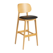 Relish Bar Stool - Natural Oak - Lascari Vintage Black Seat Pad featuring a minimalist design with a natural oak frame and a comfortable black padded seat, ideal for commercial and hospitality spaces.