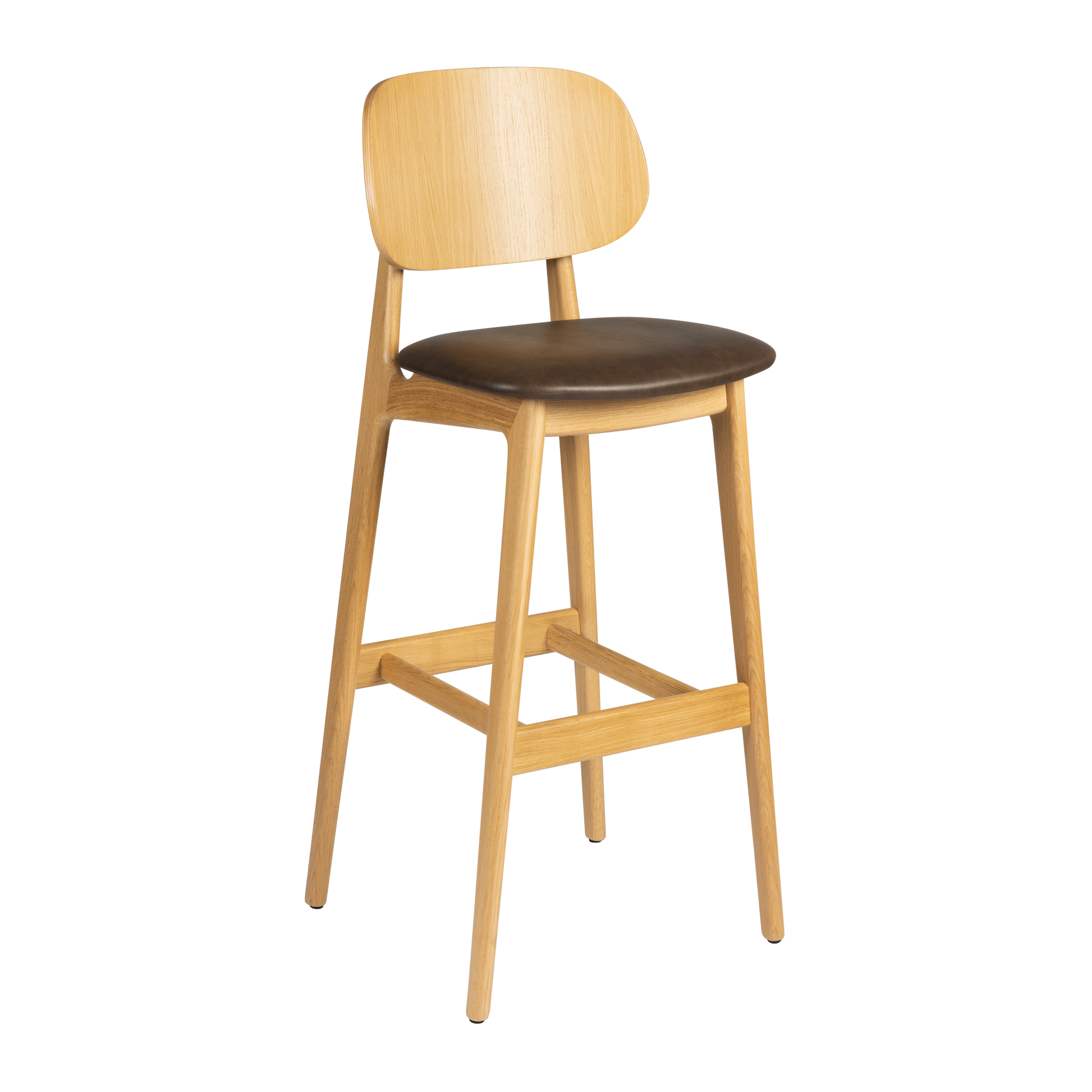 Relish Bar Stool - Natural Oak - Lascari Vintage Brown Seat Pad showcasing a sleek natural oak frame with a comfortable vintage brown seat pad, designed for stylish and durable seating.