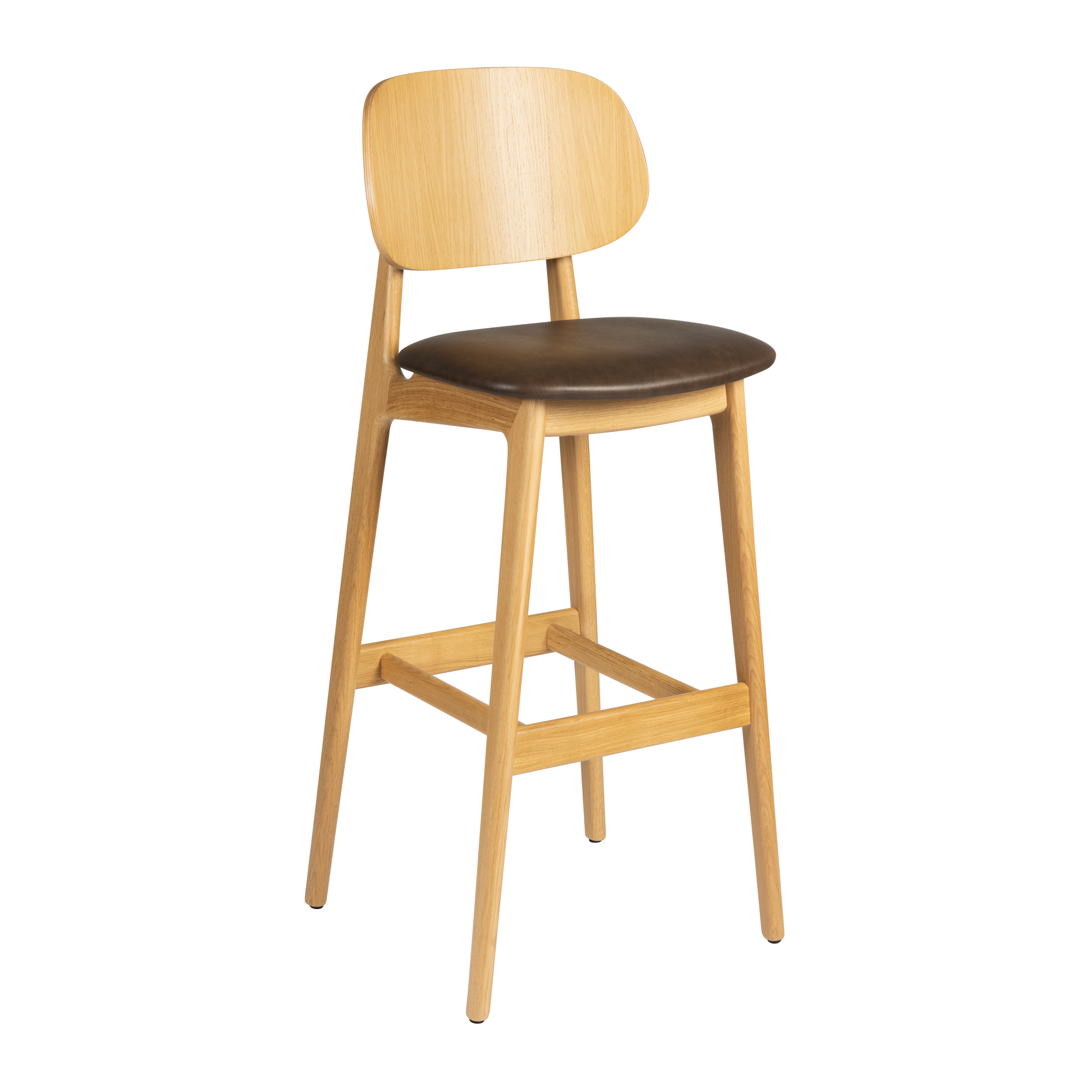 Relish Bar Stool - Natural Oak - Lascari Vintage Brown Seat Pad showcasing a sleek natural oak frame with a comfortable vintage brown seat pad, designed for stylish and durable seating.