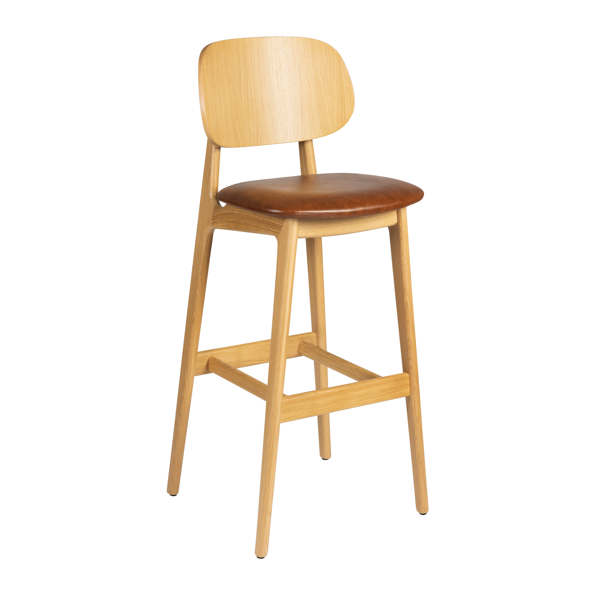 Relish Bar Stool - Natural Oak - Lascari Vintage Tan Seat Pad with a smooth oak frame and comfortable vintage tan upholstered seat, ideal for commercial and hospitality settings.