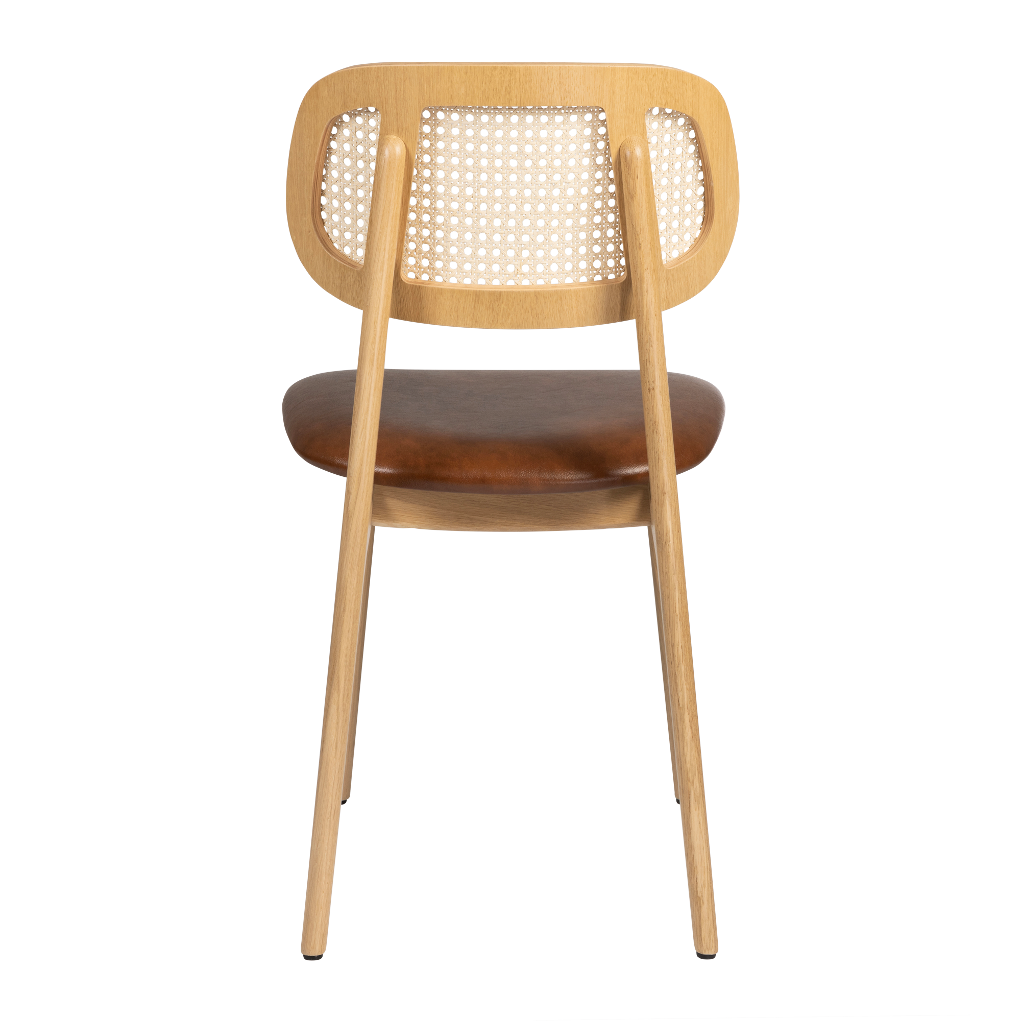 Relish Side Chair - Natural Oak - Natural Cane Back - Lascari Vintage Tan Seat Pad, showing the back view with natural oak frame and woven cane backrest.
