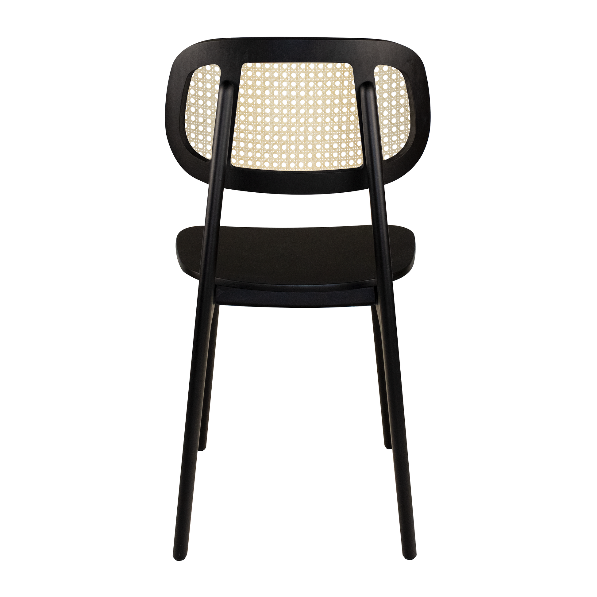 Relish Side Chair - Beech Satin Black - Natural Cane Back - Lascari Vintage Black Seat Pad with a sleek black wooden frame and woven natural cane backrest.