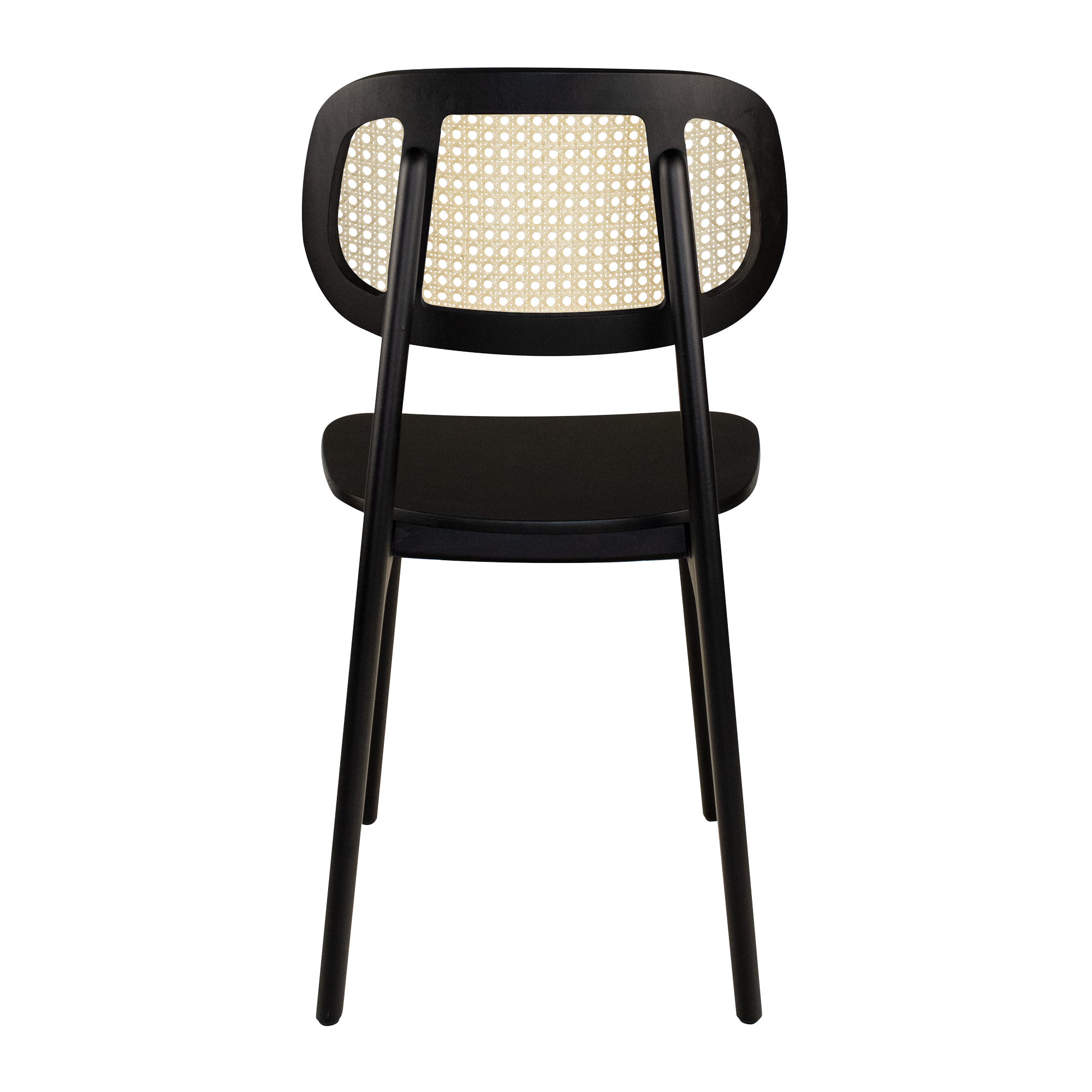 Relish Side Chair - Beech Satin Black - Natural Cane Back - Lascari Vintage Black Seat Pad with a sleek black wooden frame and woven natural cane backrest.