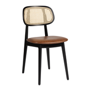 Relish Side Chair - Beech Satin Black frame with natural cane back and Lascari Vintage Tan seat pad, designed for stylish, durable contract furniture settings.
