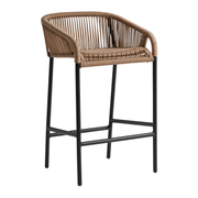 Rio Rope Bar Stool - Natural with a woven natural rope seat and backrest featuring a black metal frame designed for commercial and hospitality use.