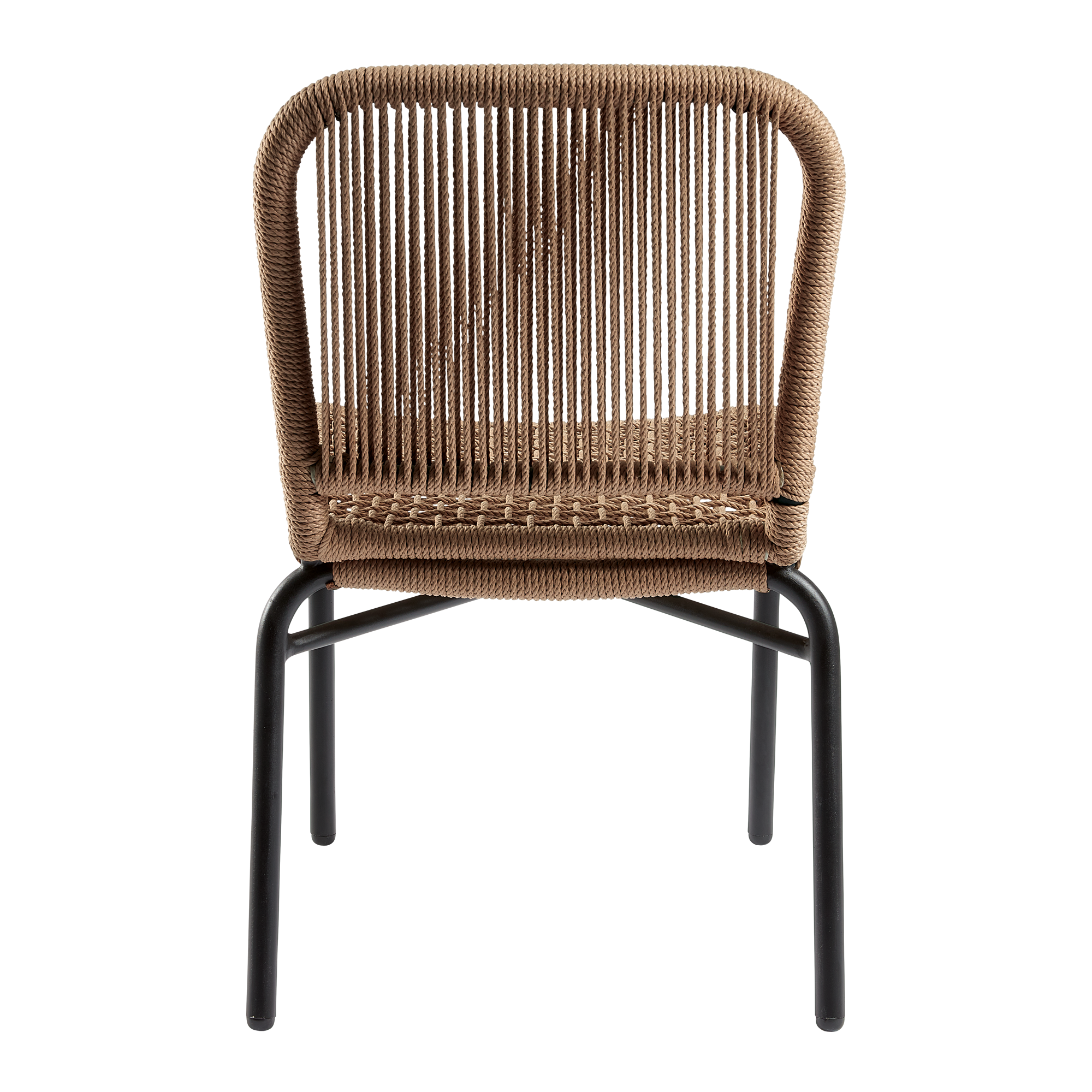 Rio Rope Side Chair - Natural with a woven rope backrest and seat, supported by a sturdy black metal frame, designed for commercial and hospitality environments.