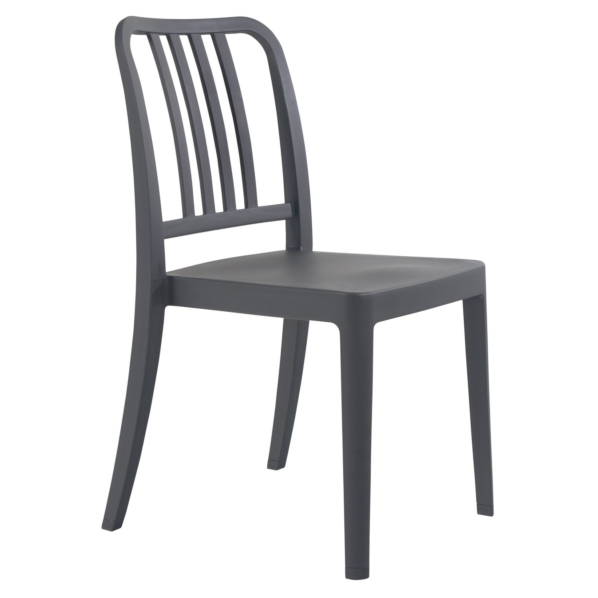 Rock Recycled Side Chair - Anthracite featuring a sleek, dark grey recycled material frame with vertical slats and a minimalist design, ideal for commercial and hospitality settings.