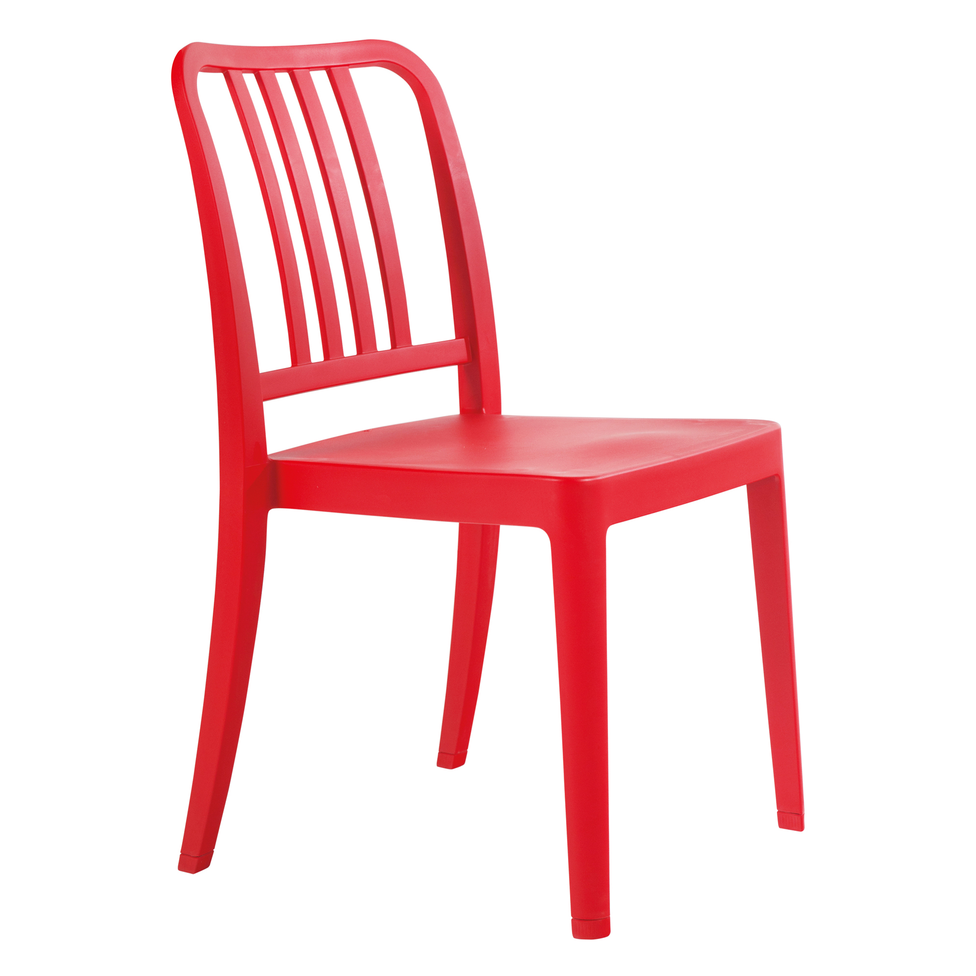 Rock Recycled Side Chair - Anthracite shown in bright red, featuring a sleek recycled plastic design with vertical slats on the backrest and sturdy legs suitable for commercial interiors.