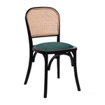 Ronda Stacking Side Chair - Black Frame - Green Velvet Upholstered Seat Pad with cane backrest, combining classic design and modern comfort for versatile seating solutions in commercial interiors.