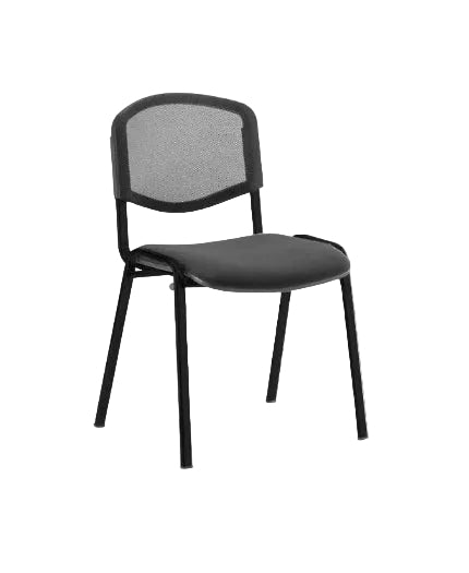 Black office chair with mesh backrest on a white background. High Contract Interiors, Quality Office Furniture. 