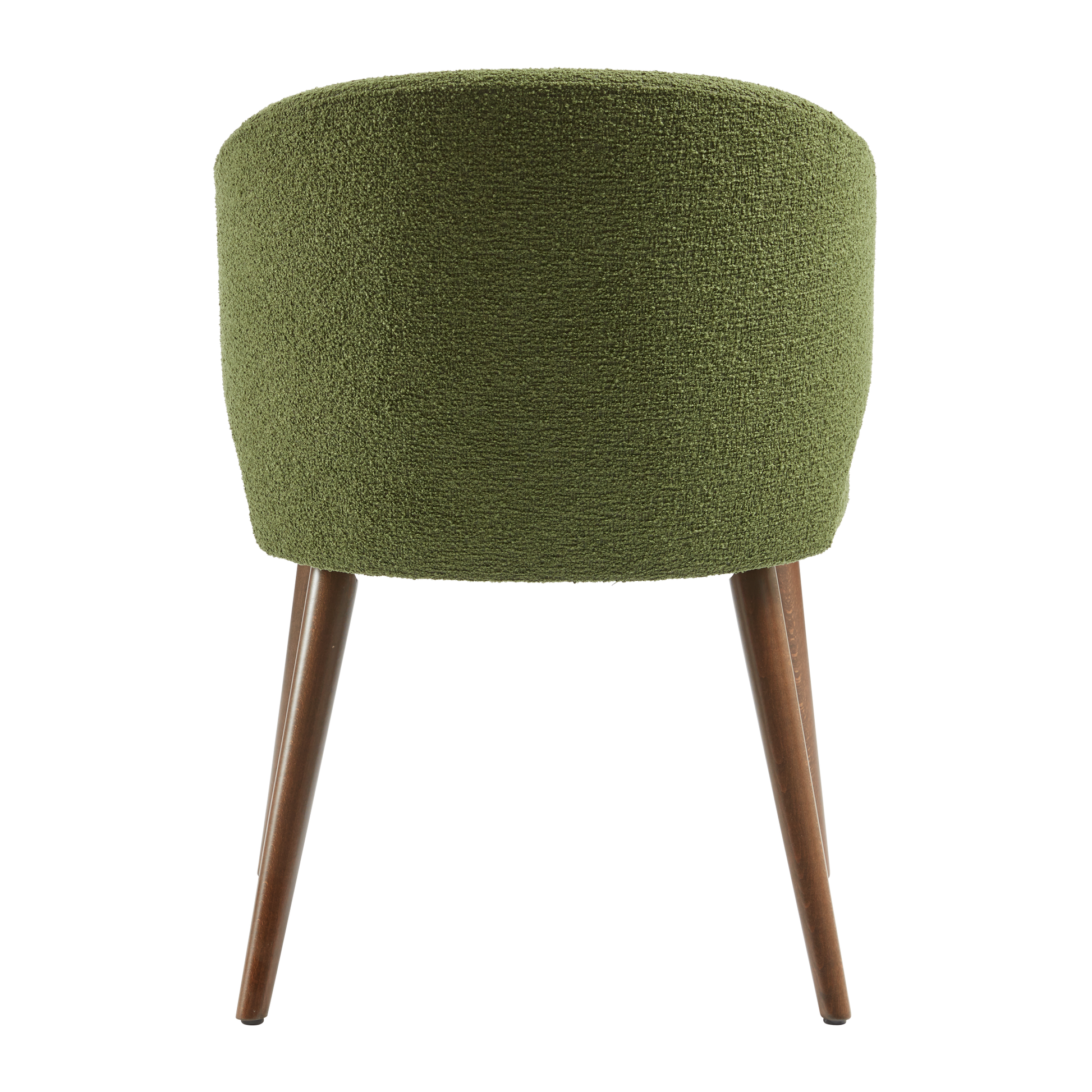 Selma Armchair - Forest Green viewed from the back, featuring textured upholstery and tapered wooden legs in a mid-century modern style.