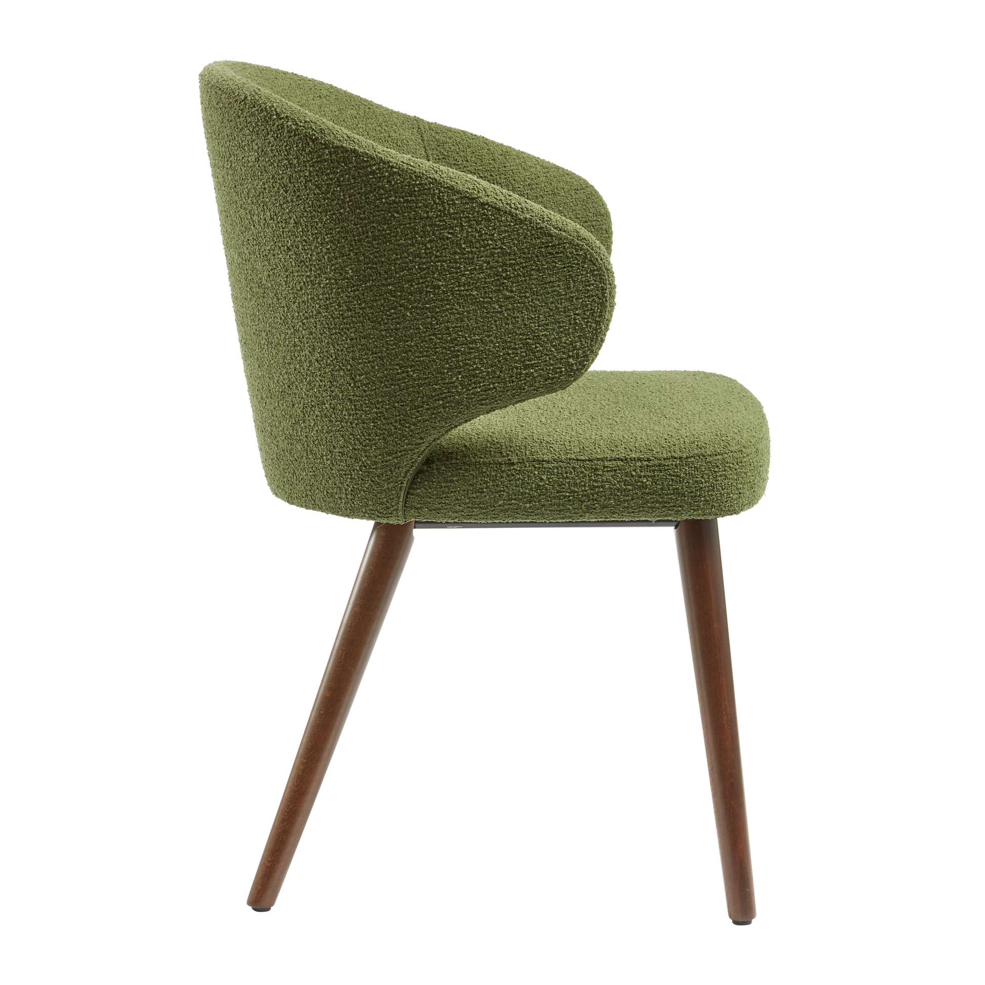 Selma Armchair - Forest Green with a curved backrest and textured upholstery, supported by sleek wooden legs, blending contemporary style with comfort for commercial interiors.