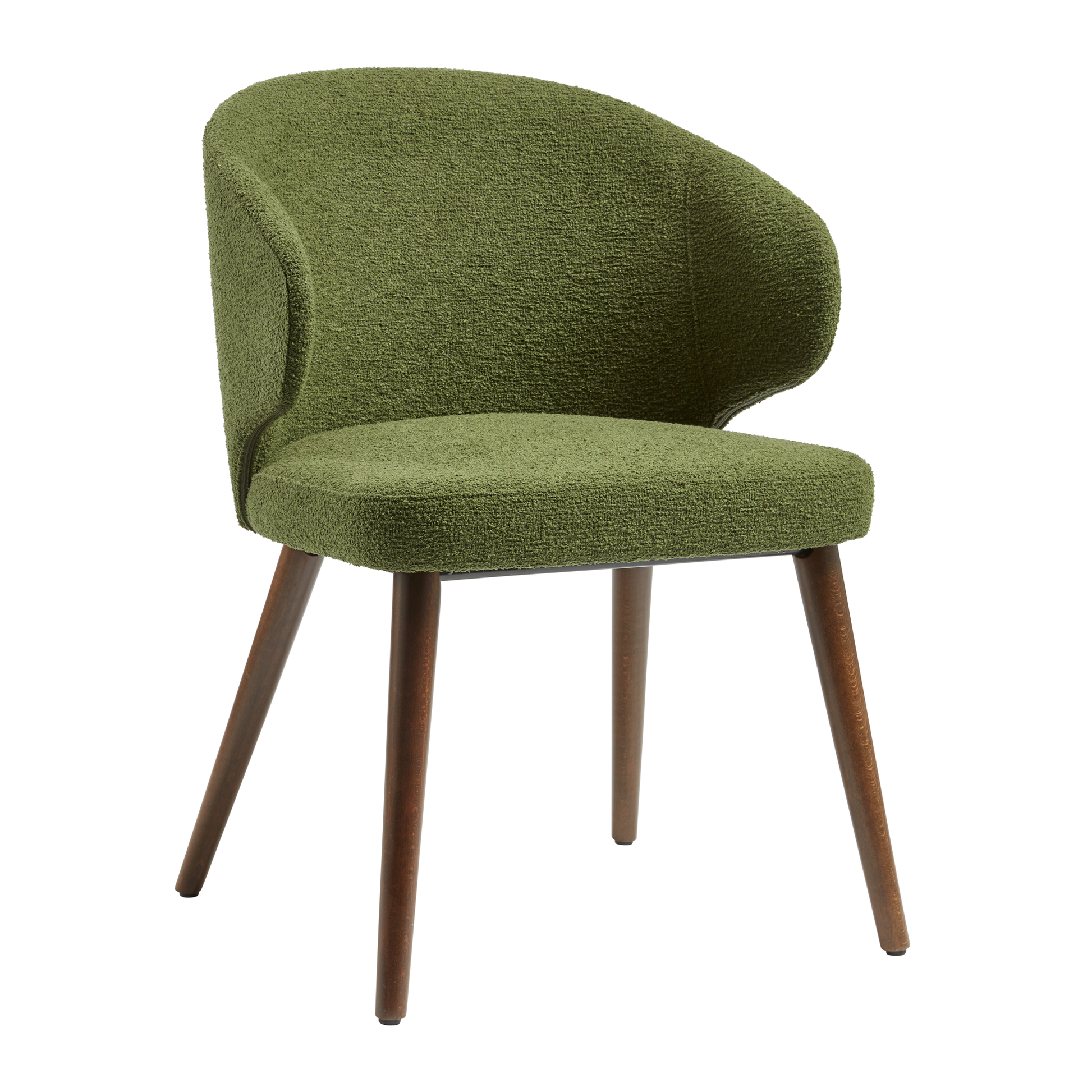 Selma Armchair - Forest Green upholstered in textured fabric with curved backrest and wooden tapered legs, designed for comfort and style in commercial interiors.