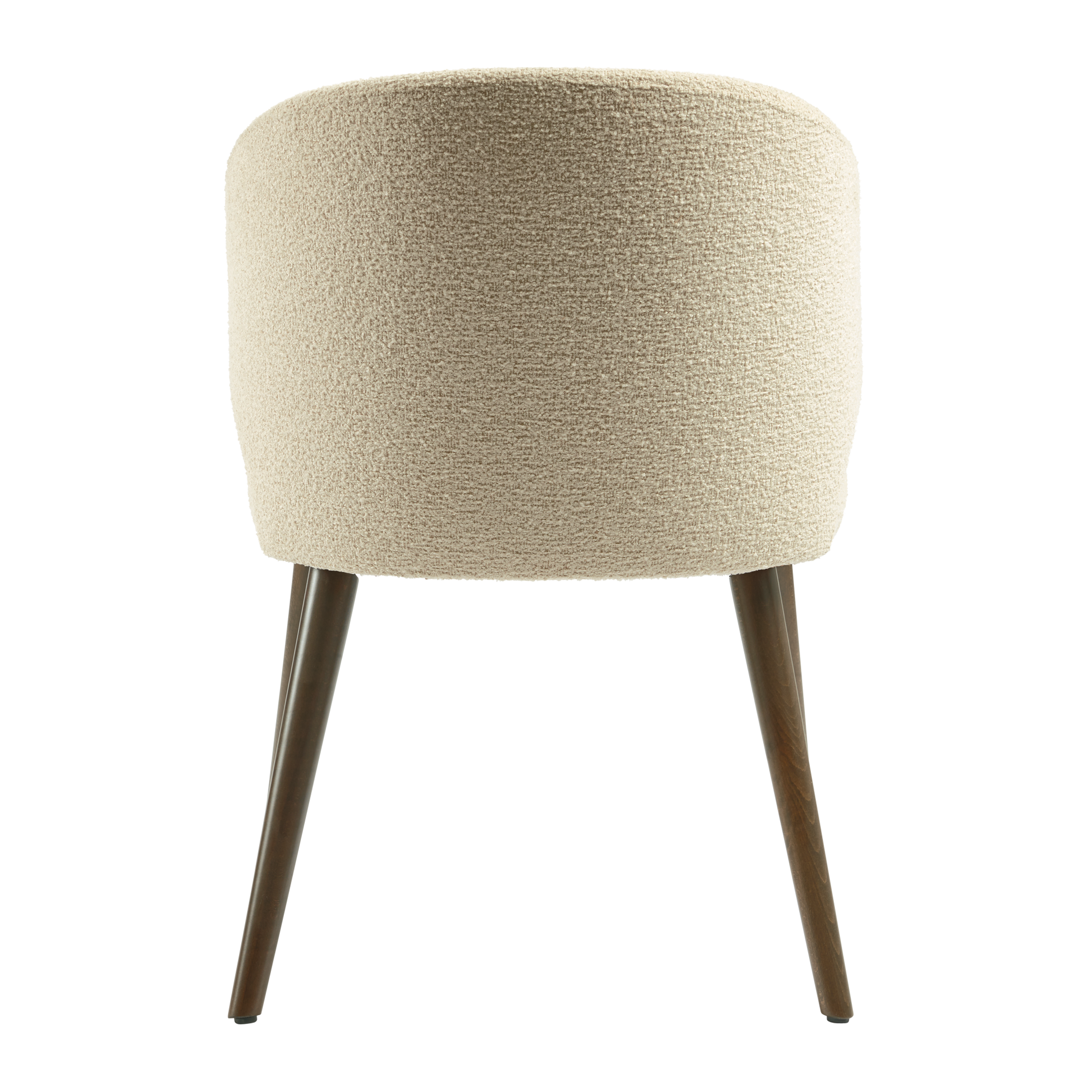 Selma Armchair - Natural shown from the back with textured light upholstery and slender dark wooden legs, designed for stylish comfort in commercial and hospitality settings.