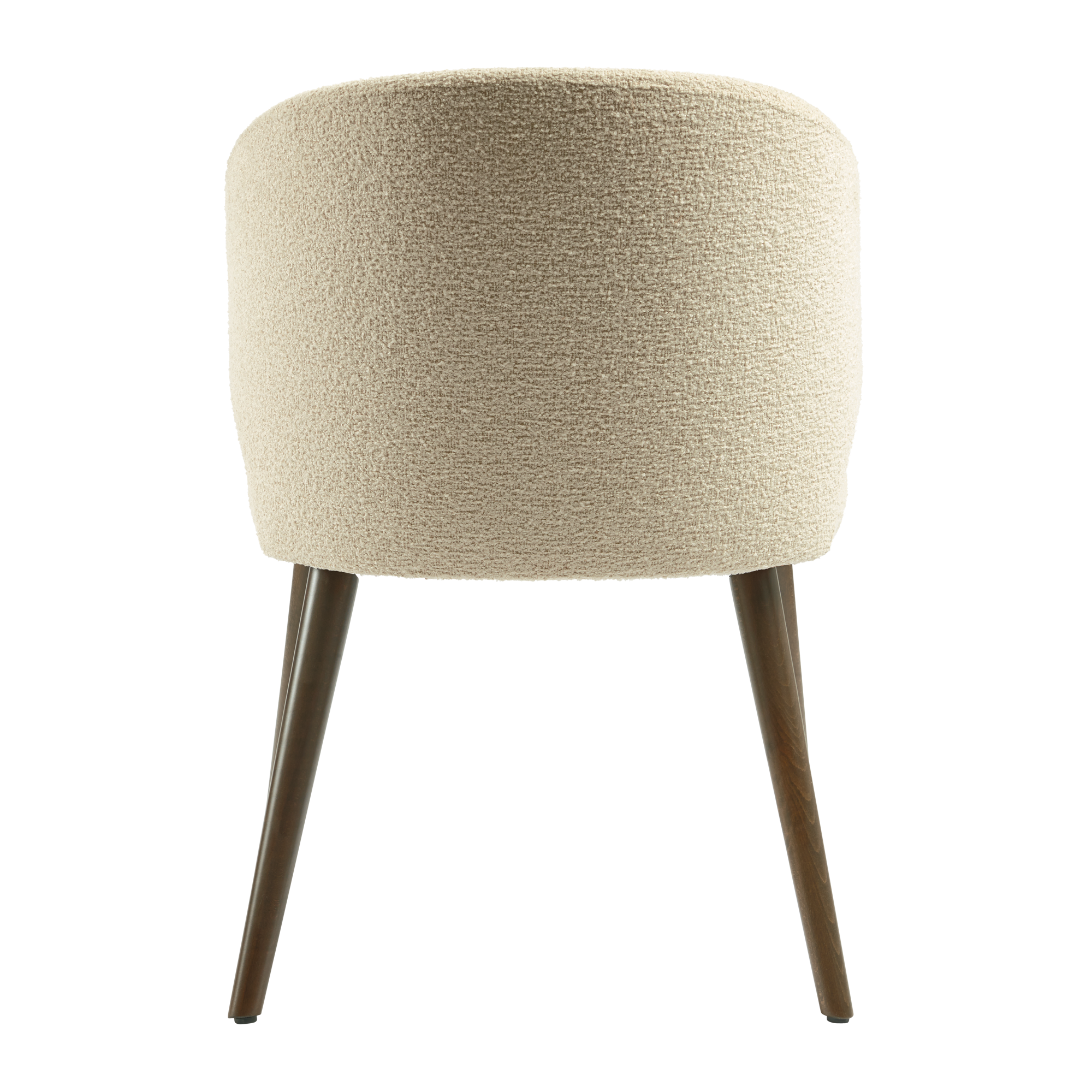 Selma Armchair - Natural shown from the back with textured light upholstery and slender dark wooden legs, designed for stylish comfort in commercial and hospitality settings.