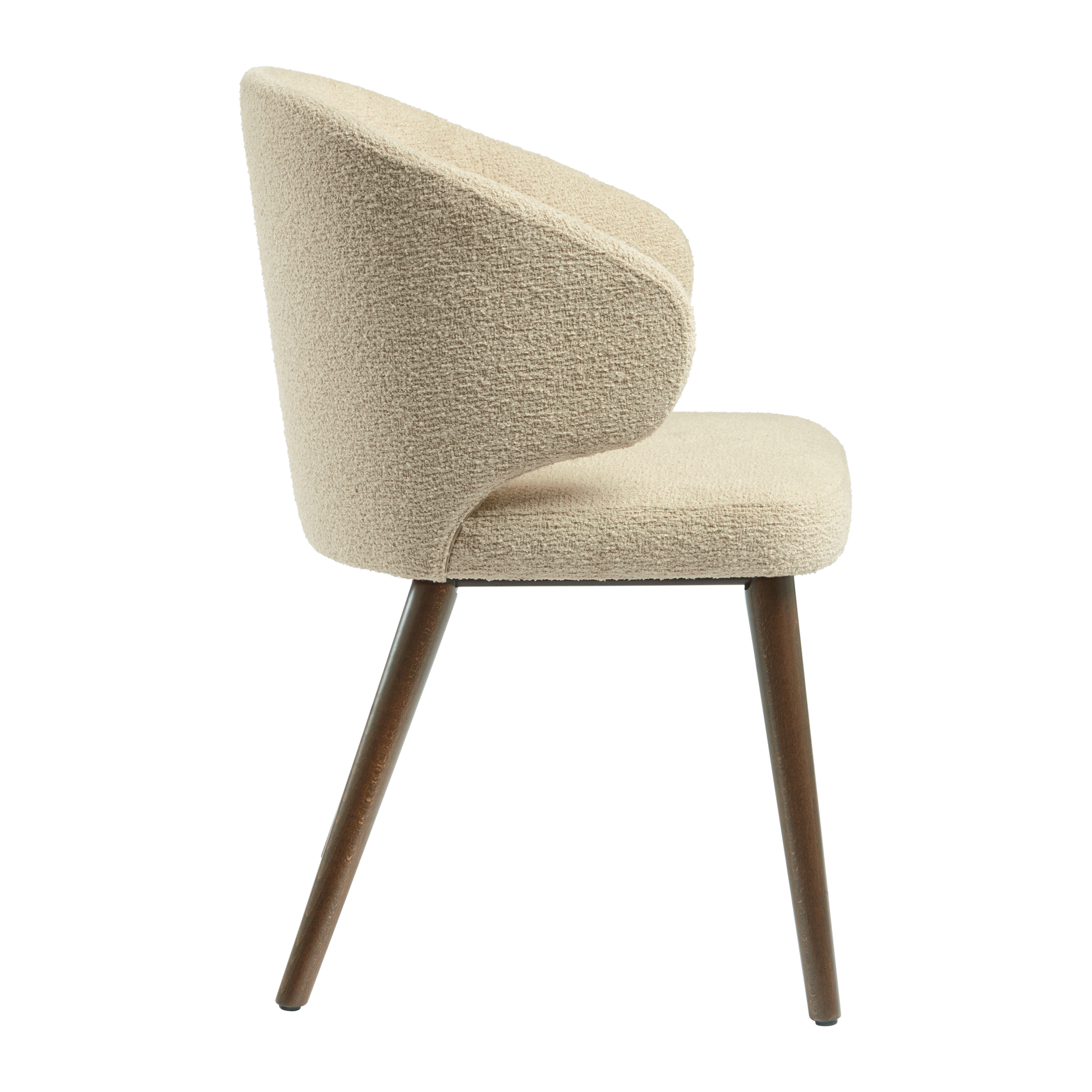 Selma Armchair - Natural with curved backrest and textured upholstery in a soft natural tone, supported by sleek wooden legs ideal for stylish commercial interiors.