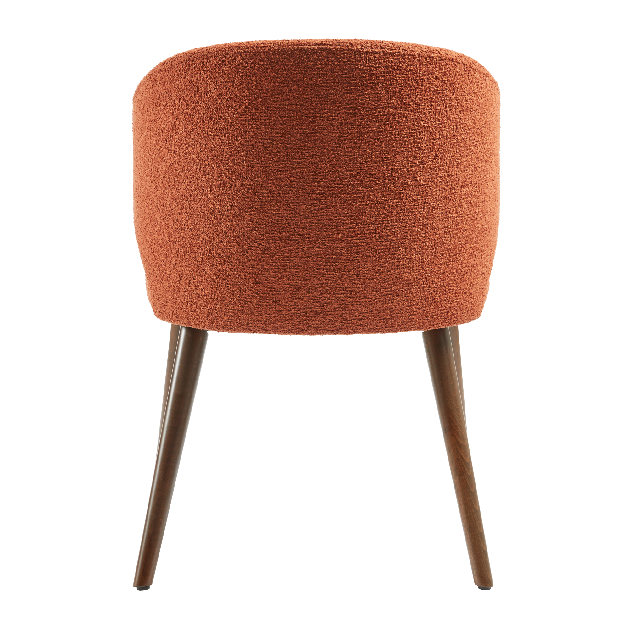 Selma Armchair - Terracotta viewed from the back, showcasing its textured upholstery and sleek wooden legs designed for stylish and durable commercial seating.