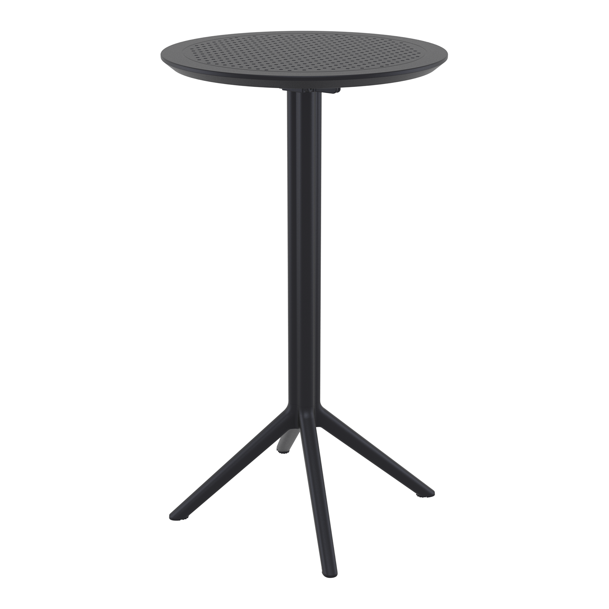 Sky Folding Bar Table - 60cm Diameter - Black with a sturdy round top and tripod base, designed for commercial settings requiring durable, space-saving contract furniture.