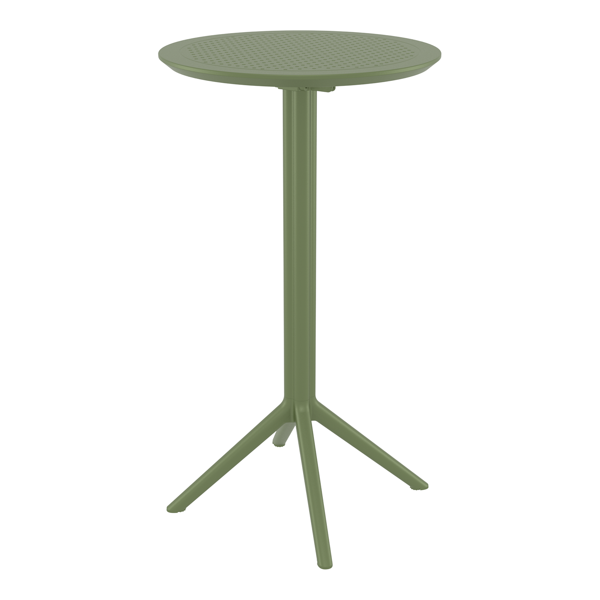 Sky Folding Bar Table - 60cm Diameter - Olive Green with a sturdy central support and four-legged base, perfect for commercial and hospitality environments.