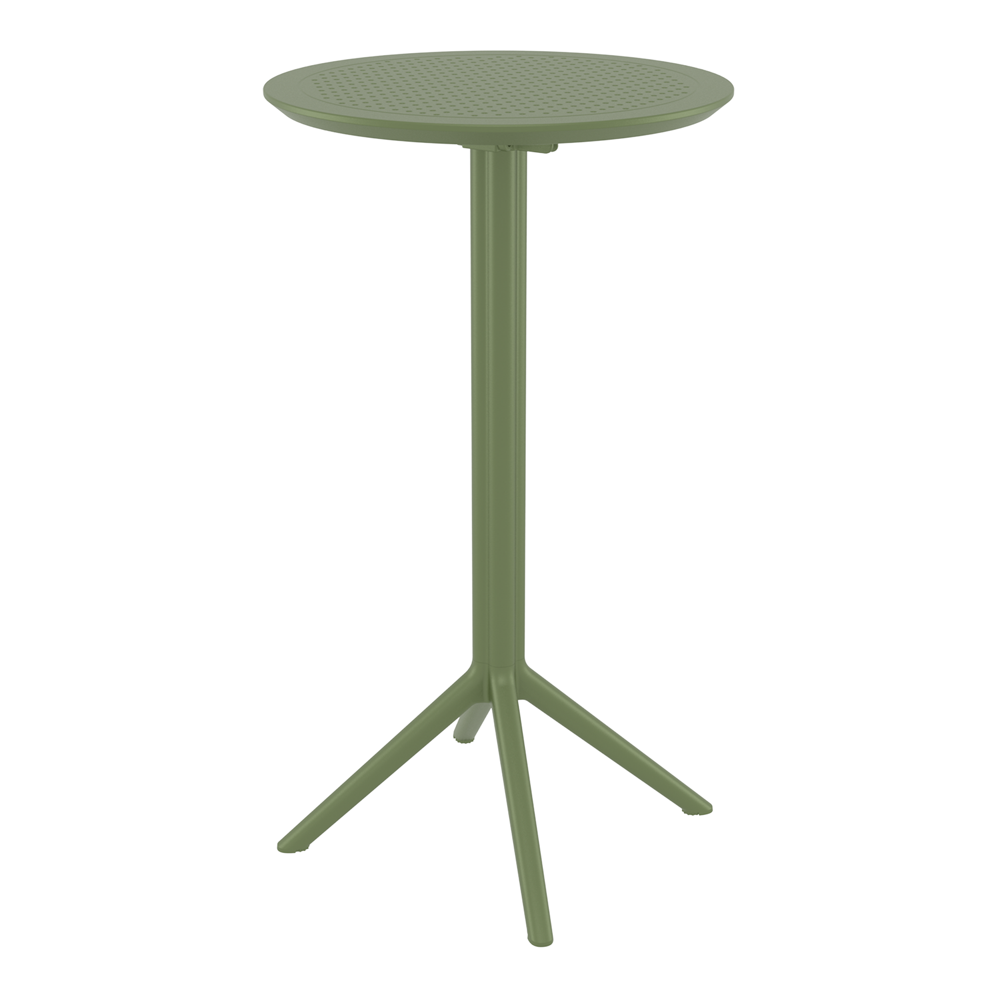 Sky Folding Bar Table - 60cm Diameter - Olive Green with a sturdy central support and four-legged base, perfect for commercial and hospitality environments.