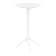 Sky Folding Bar Table - 60cm Diameter - White with a round perforated top and tripod base, designed for commercial settings and easy folding for versatile use.