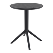 Sky Folding Dining Table - 60cm Diameter - Black with a sleek round perforated top and sturdy tripod base, designed for commercial and hospitality environments.