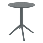 Sky Folding Dining Table - 60cm Diameter - Dark Grey with a round perforated top and sturdy tripod base, designed for versatile use in commercial and hospitality settings.