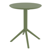 Sky Folding Dining Table - 60cm Diameter - Olive Green with a minimalist round perforated top and tripod base, designed for commercial and hospitality environments.
