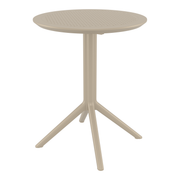 Sky Folding Dining Table - 60cm Diameter - Taupe with a round perforated tabletop and a sturdy three-legged base, designed for versatile and stylish commercial or residential use.