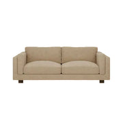 Halton 3 Seater Sofa featuring speckled latte brown bouclé upholstery, pocket-sprung seating, fibre and feather-filled cushions, curved arms, and luxury contract-quality comfort for hotels, reception areas, lounges, care homes, and commercial interiors. Beige sofa on a plain background