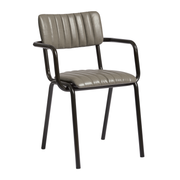 Tavo Stacking Arm Chair - Ribbed - Lascari Vintage Dark Grey featuring ribbed upholstery with a vintage dark grey finish and sleek black metal frame, designed for commercial durability and stacking convenience.
