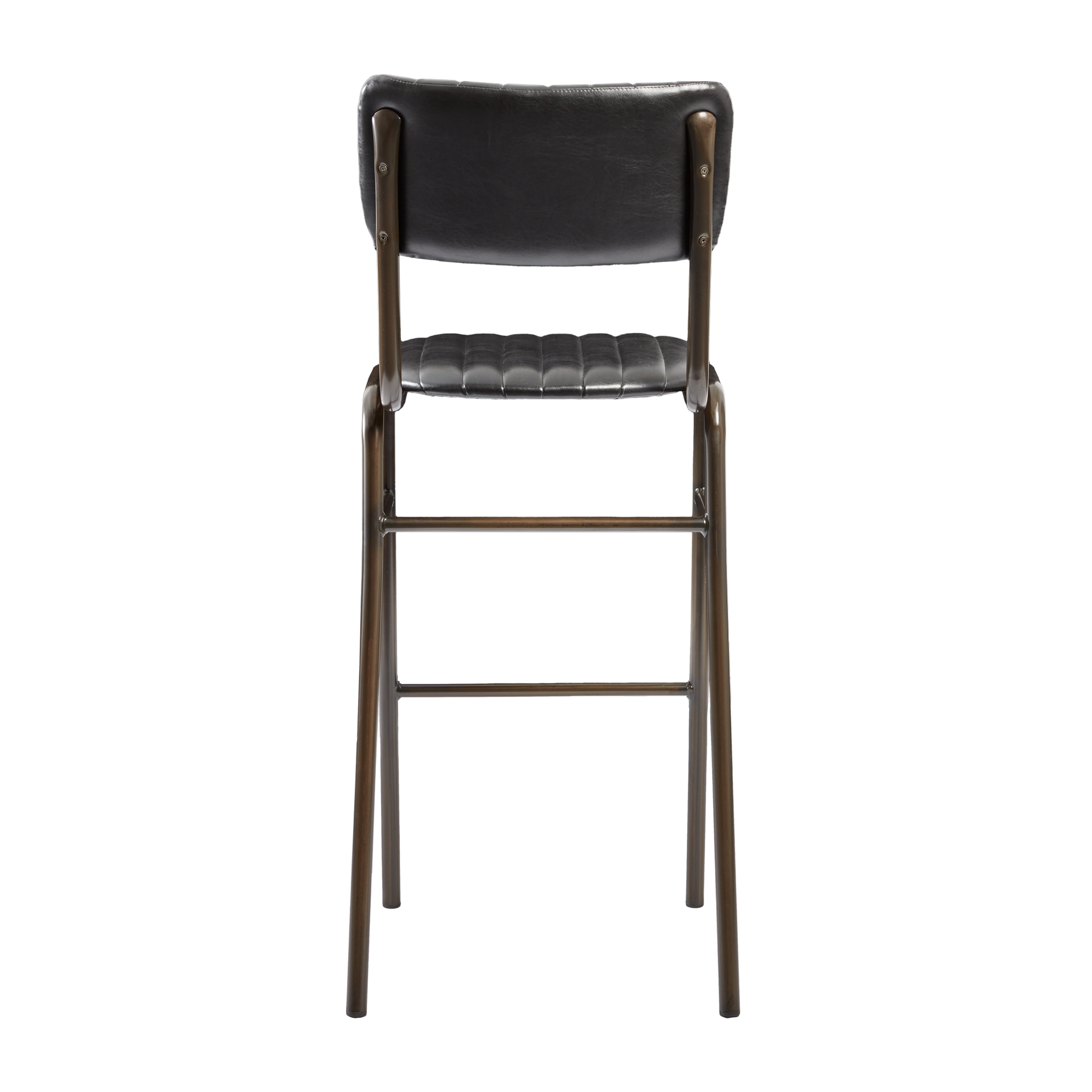 Tavo Stacking Bar Stool - Ribbed - Lascari Vintage Black with a ribbed cushioned seat and backrest, supported by a sturdy metal frame designed for commercial and hospitality settings.