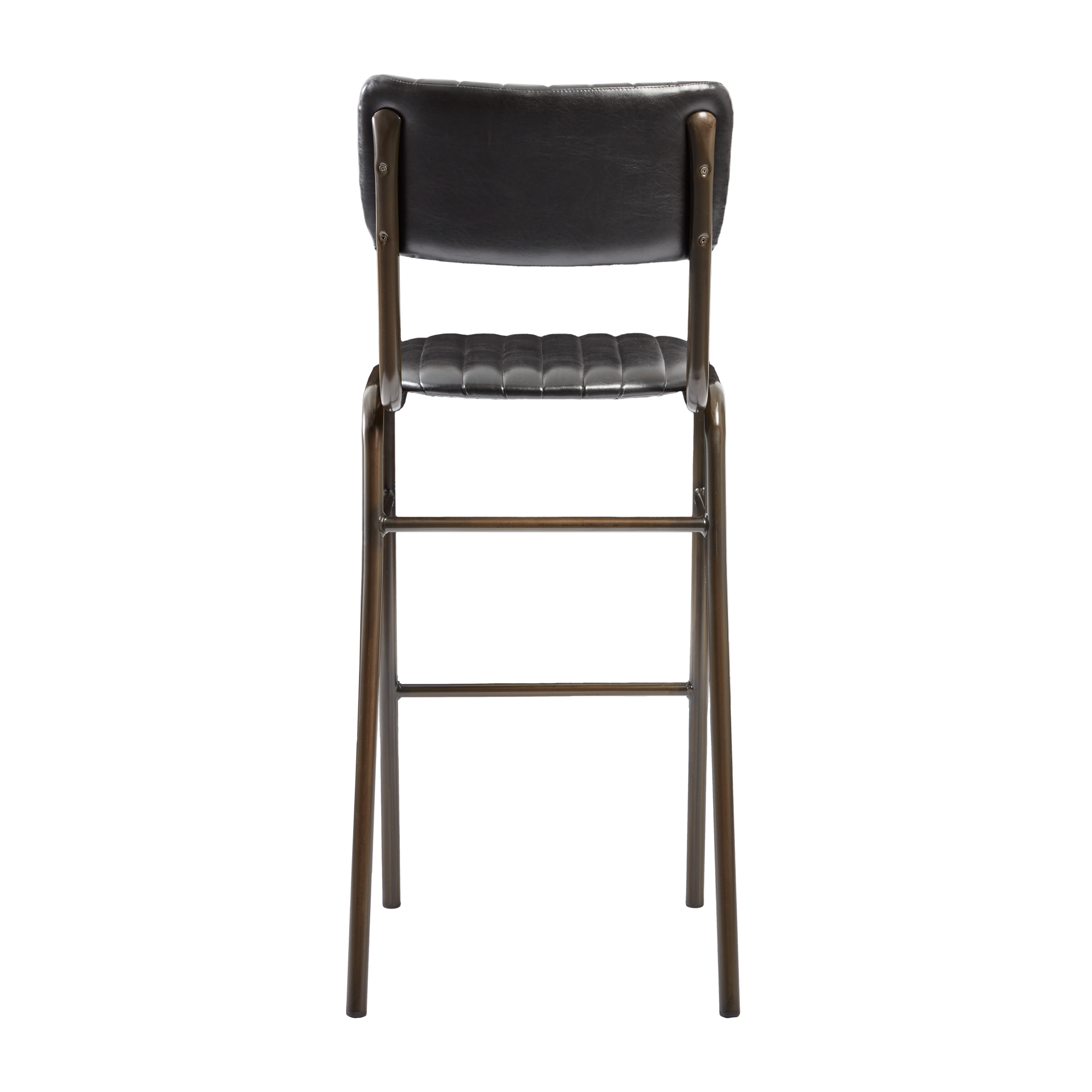 Tavo Stacking Bar Stool - Ribbed - Lascari Vintage Black with a ribbed cushioned seat and backrest, supported by a sturdy metal frame designed for commercial and hospitality settings.