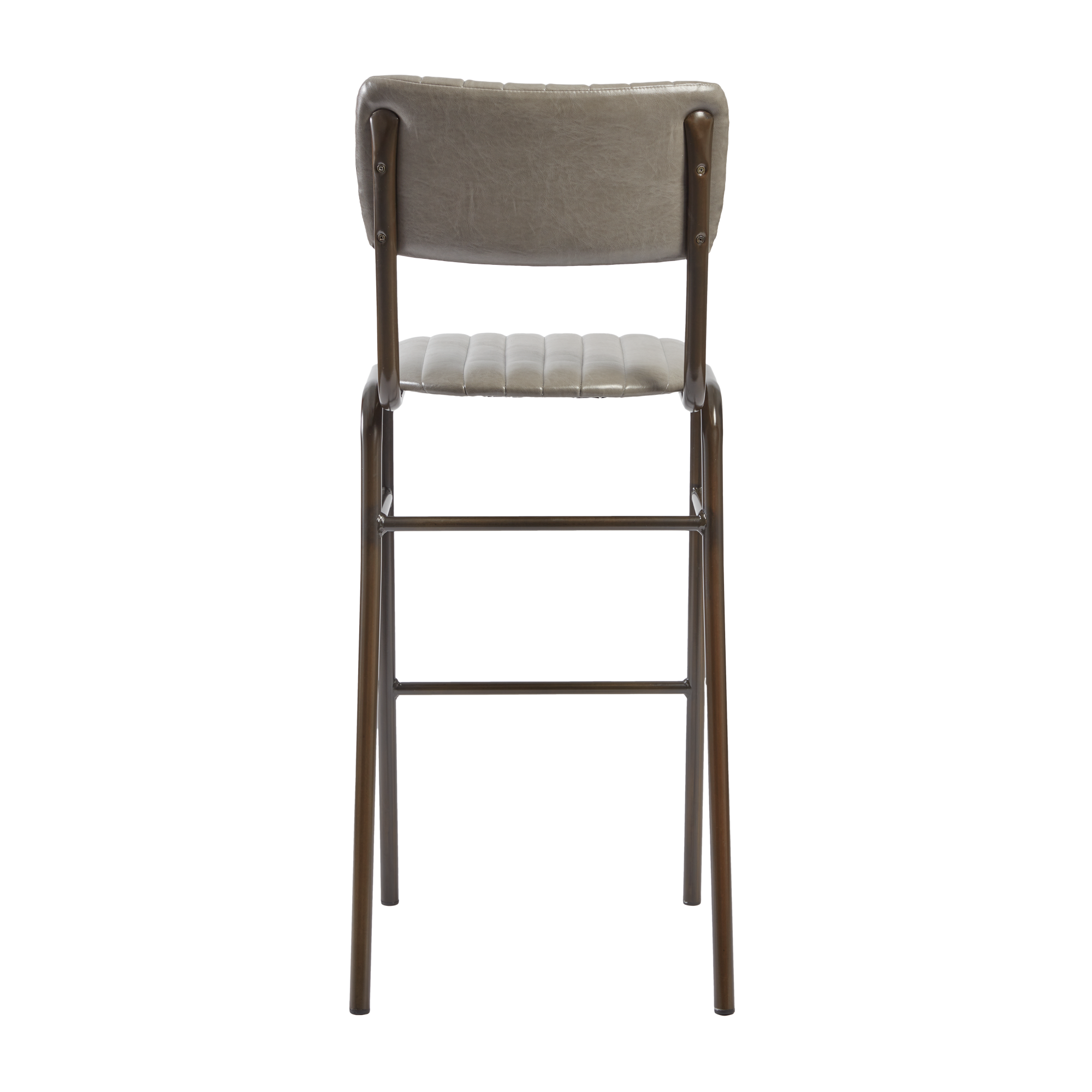Tavo Stacking Bar Stool - Ribbed - Lascari Vintage Dark Grey shown from the back, featuring ribbed upholstery and a sturdy metal frame ideal for commercial and hospitality environments.