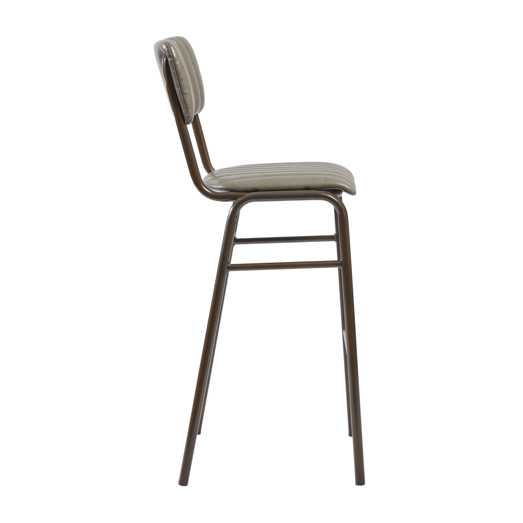 Tavo Stacking Bar Stool - Ribbed - Lascari Vintage Dark Grey with sleek metal frame and ribbed upholstered seat and backrest, designed for commercial-grade durability and stylish stacking.