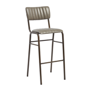 Tavo Stacking Bar Stool - Ribbed - Lascari Vintage Dark Grey with ribbed upholstered seat and backrest, supported by a sleek dark metal frame, ideal for commercial and hospitality spaces.