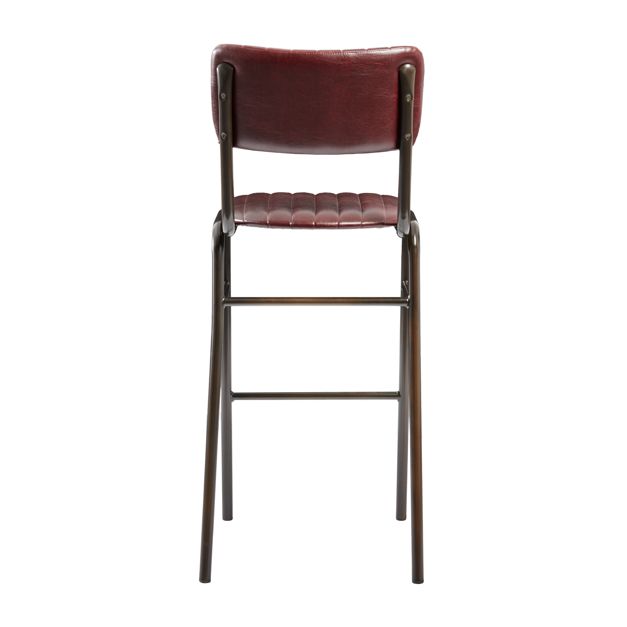 Tavo Stacking Bar Stool - Ribbed - Lascari Vintage Red with ribbed vintage red upholstery, dark metal frame, designed for comfortable stacking and commercial use in hospitality environments.