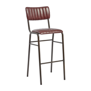 Tavo Stacking Bar Stool - Ribbed - Lascari Vintage Red featuring ribbed vintage red upholstery and sturdy black metal legs, designed for durable and stylish commercial seating.