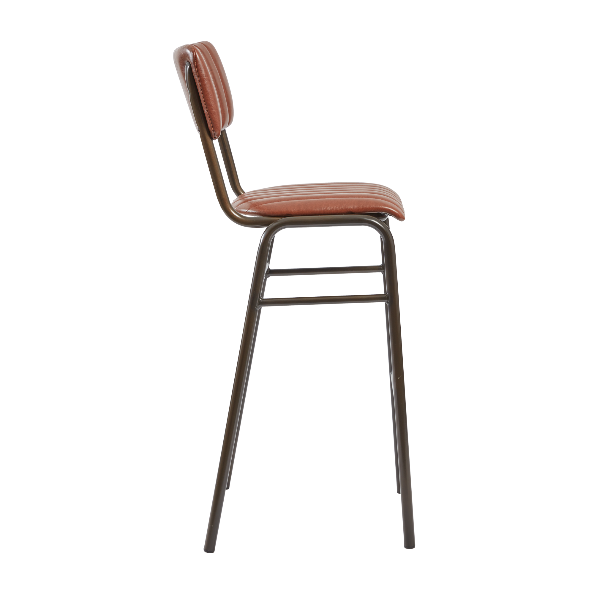 Tavo Stacking Bar Stool - Ribbed - Lascari Vintage Tan with ribbed vintage tan upholstery, slim black metal frame, and compact stackable design ideal for commercial and hospitality settings.