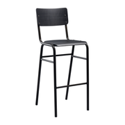 Tavo Stacking Bar Stool - Wooden Seat & Back - Black featuring a sleek metal frame and ergonomic wooden seat and backrest, designed for stylish commercial and hospitality seating.